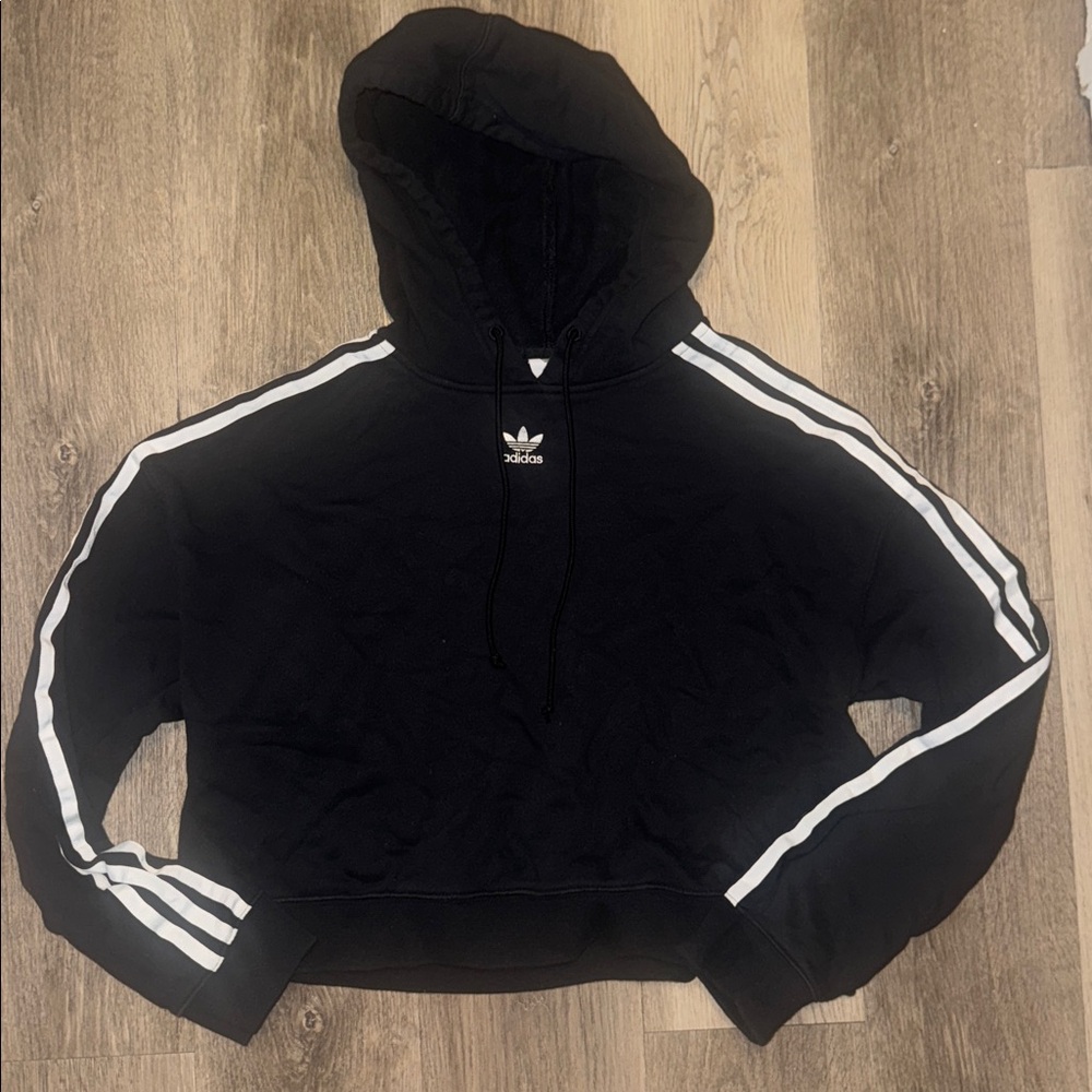 Adidas Cropped Hoodie Sweatshirt – Black, Size Small